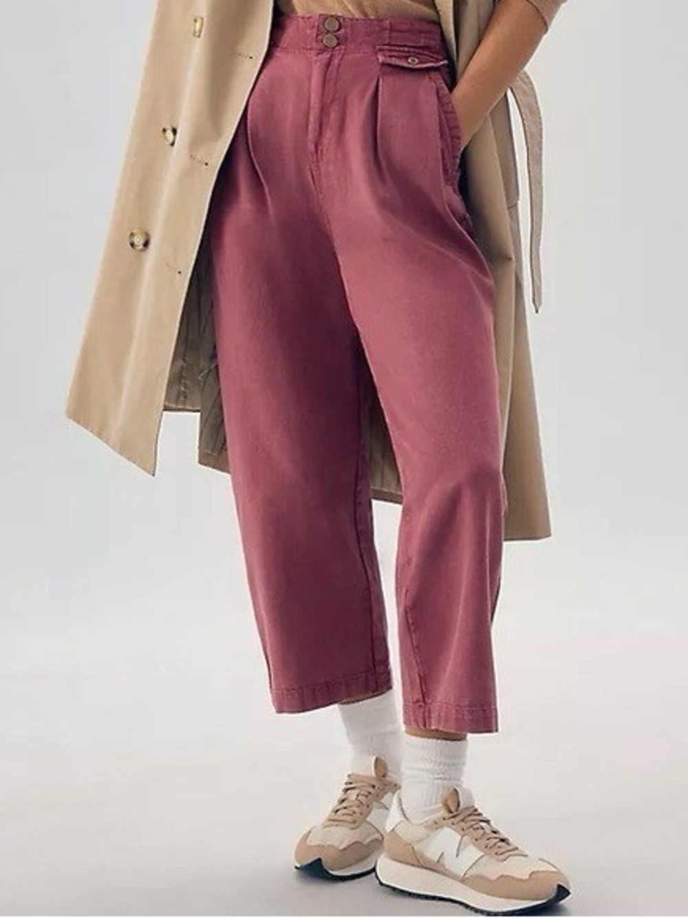 Anthropologie Pilcro High-Waist Cropped Relaxed linen Pants — Dusty Rose